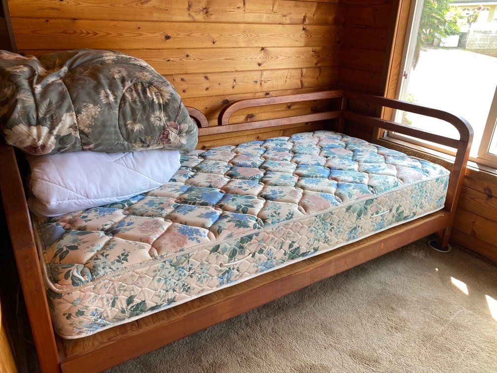 Wood Twin Side Bed Frame with Mattress and Comforter