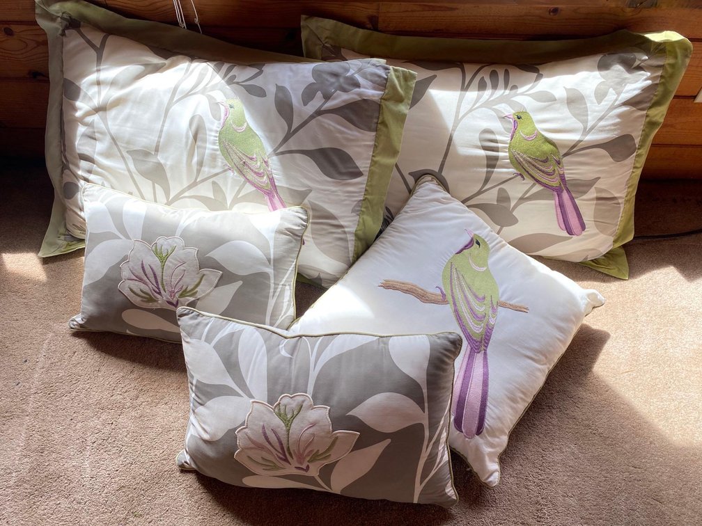 Green and Purple Bird Decorative Bed Pillows and Accent Pillows 