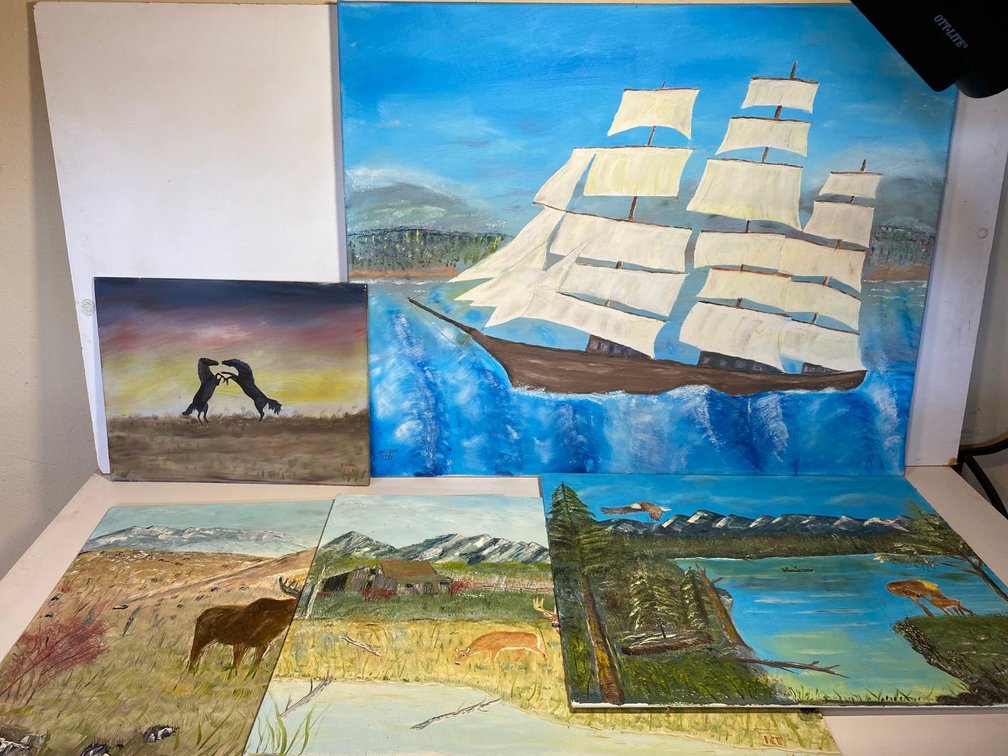Mixed Various Size Hand Painted Art Work on Board and Canvas