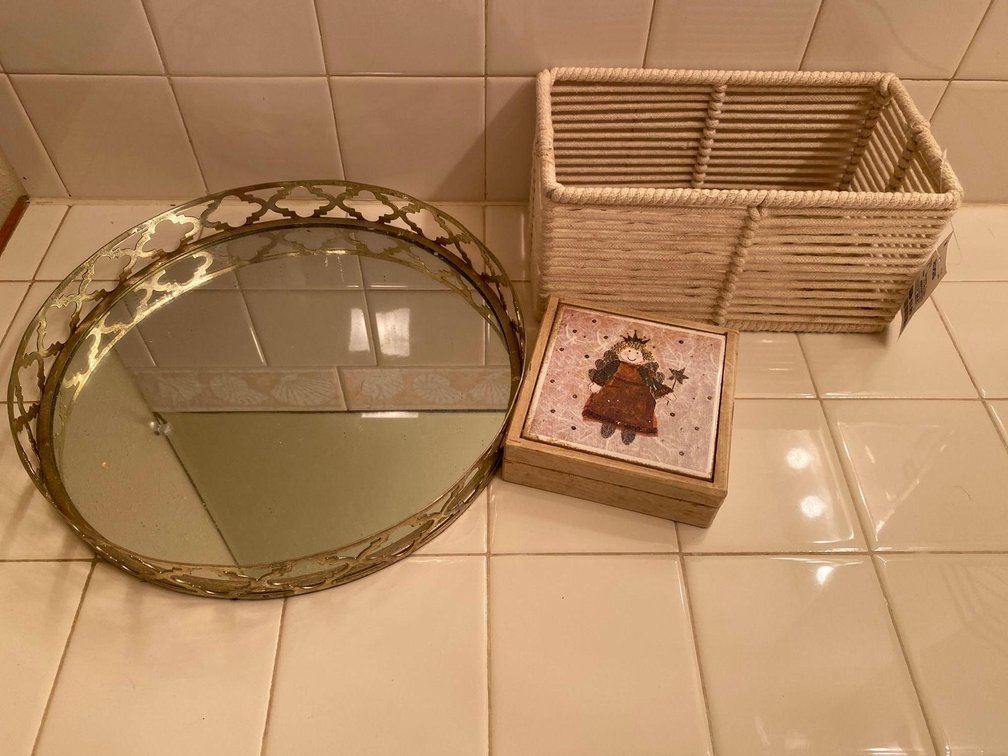Mirrored Tray, Angel Hinge Box and Organizer Basket 