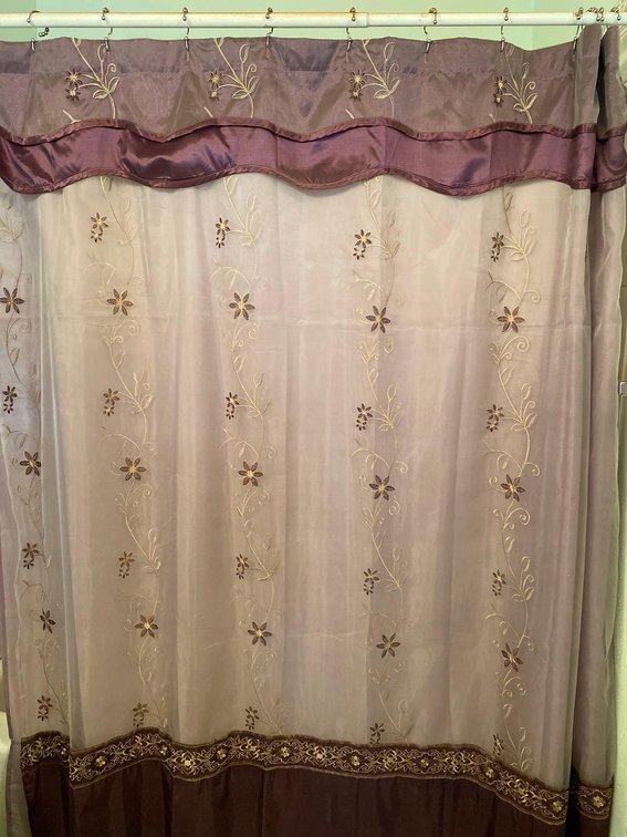 Purple Floral Shower Curtain with New Curtain Gliders 