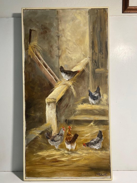 12" X 24" S. Roberts Original on Canvas Chicken Art Piece 