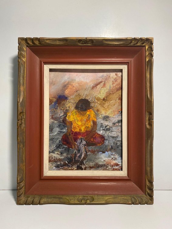 Framed Original on Panel Art Work Signed Tan