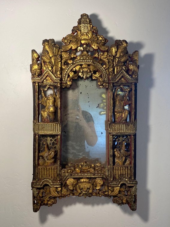 25" X 13" Intricate Hand Carved Asian Decor Mirror 