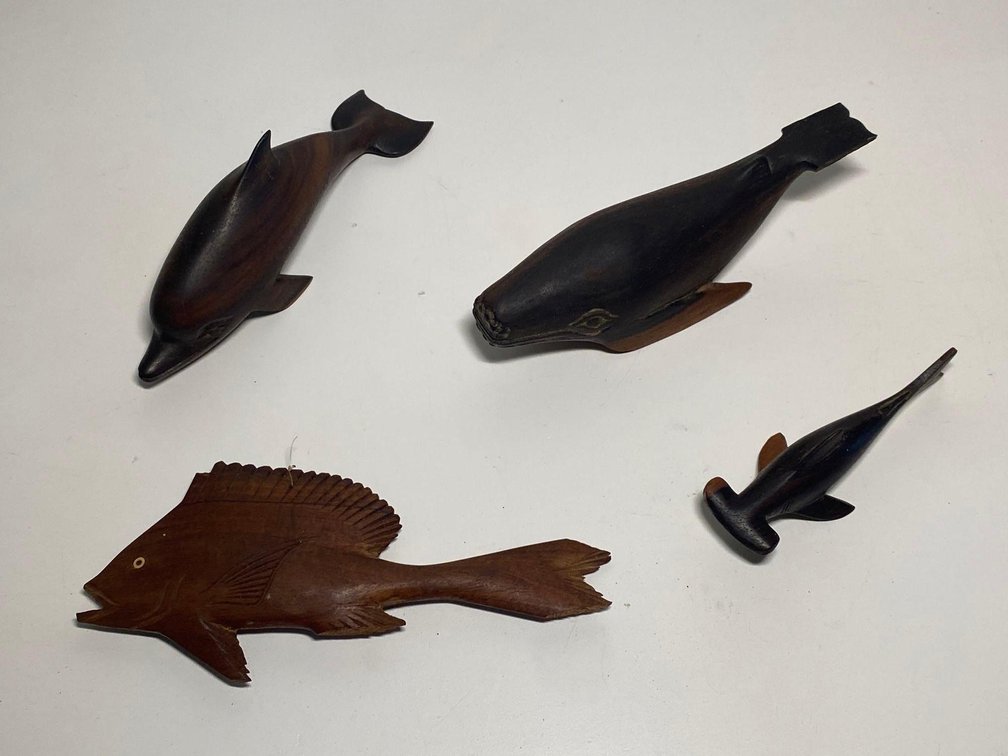 Mixed Hand Carved Wood Sea Creature Decor Pieces
