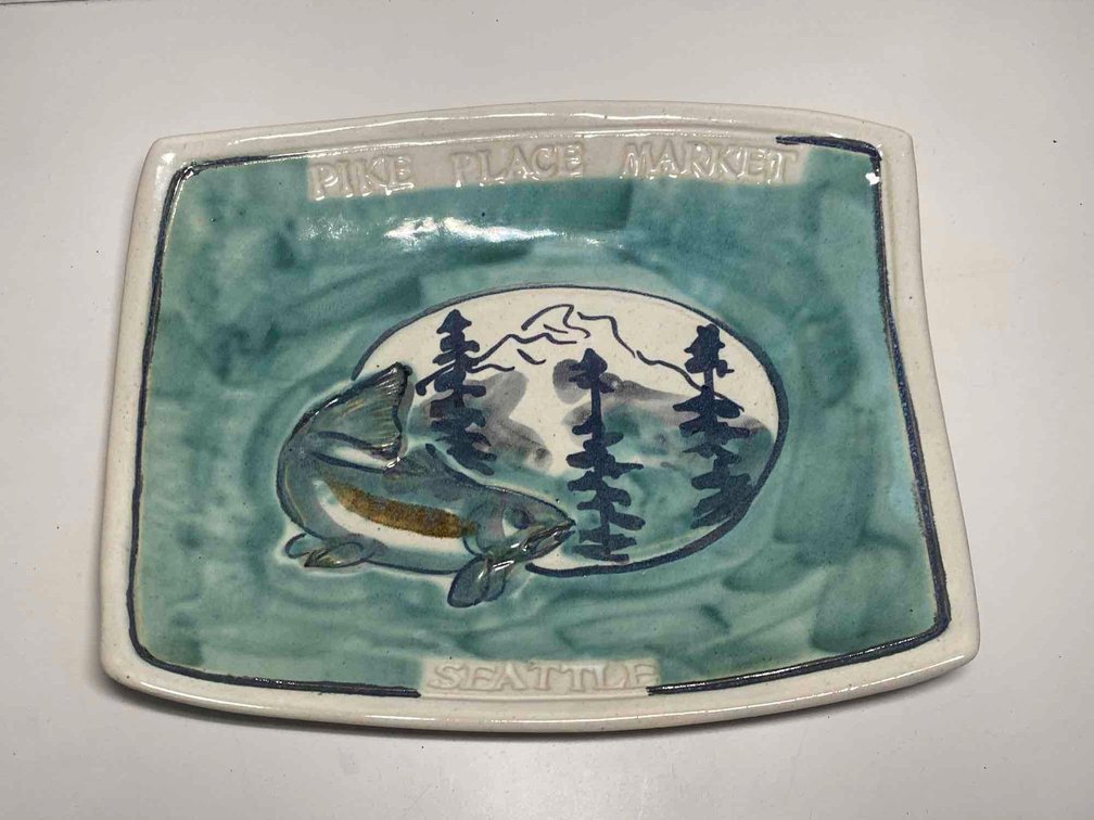 Vintage 2003 Hand Painted and Artist Signed Pike Place Market Seattle Plate 