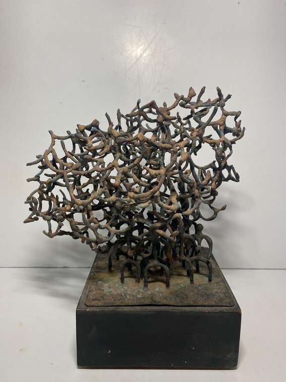 Metal Artist Signed Abstract Sculpture 