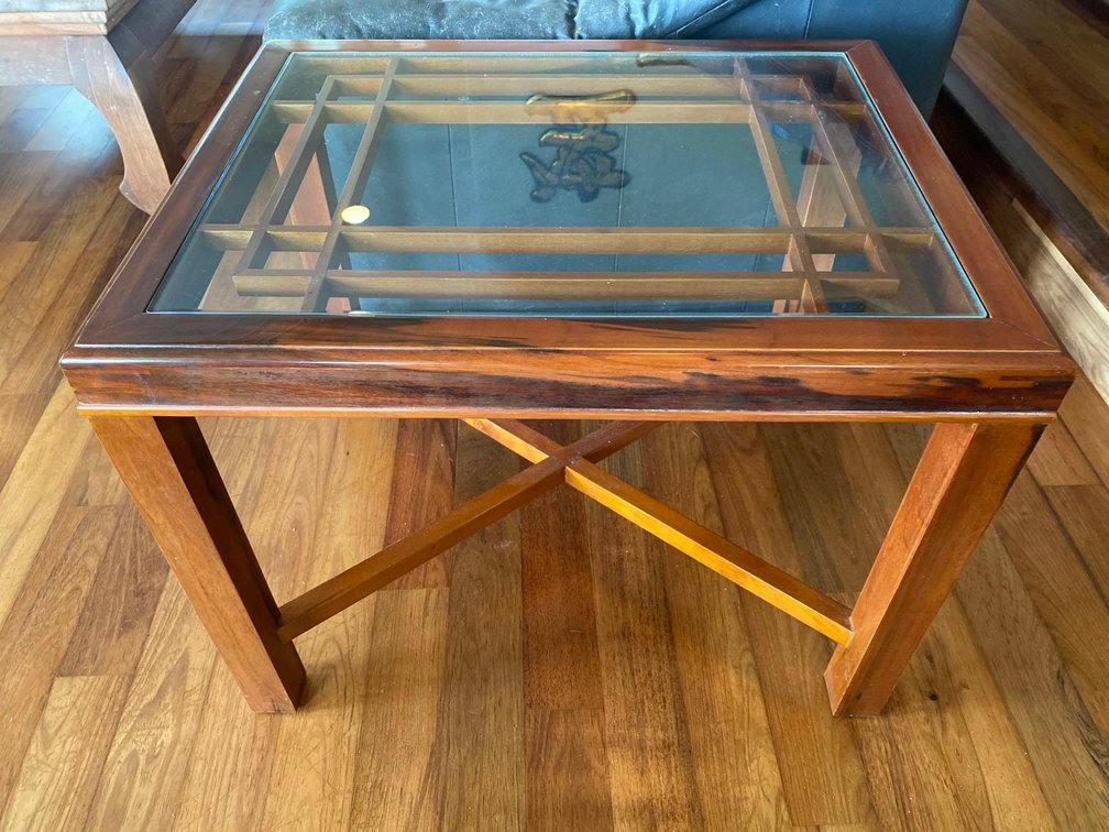 27" X 21" Glass Top Wood Base Side Table