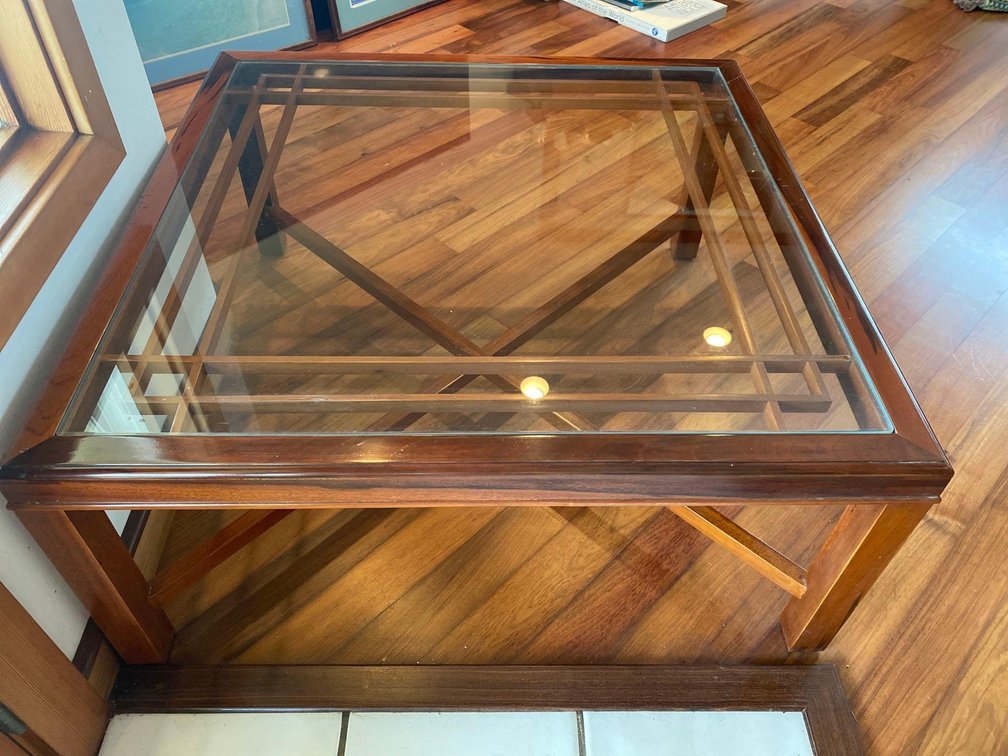 37" X 37" Glass Top Wood Base Coffee Table 