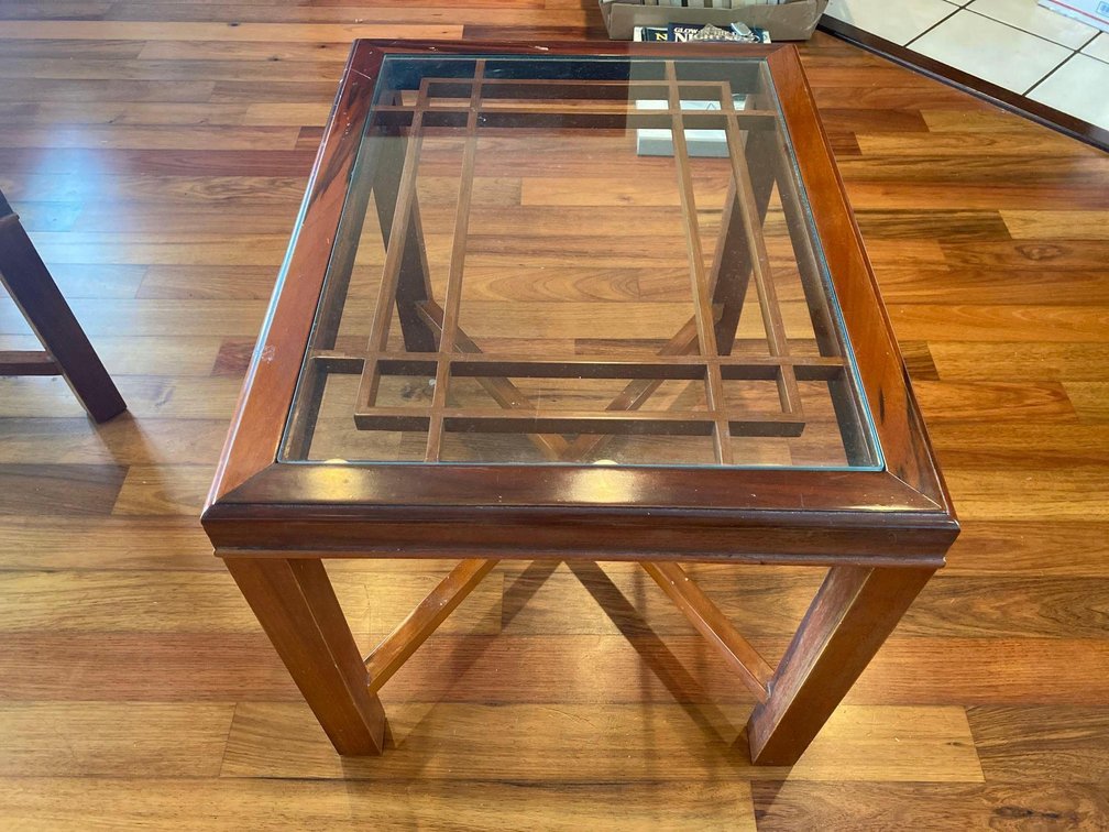 27" X 21" Glass Top Wood Base Side Table 