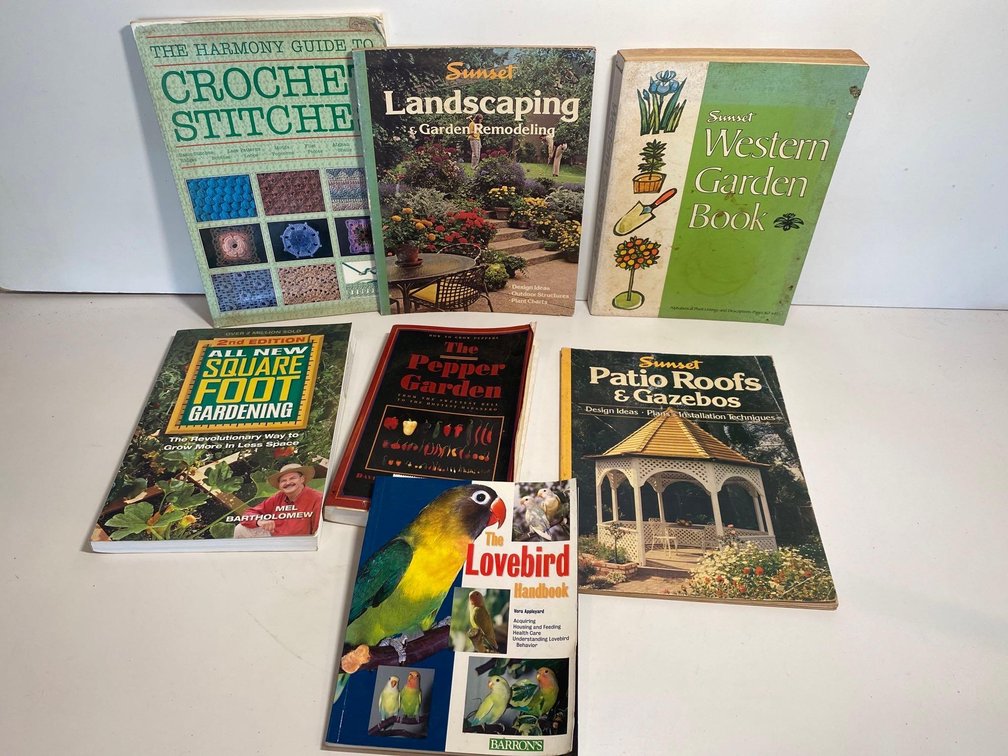 Mixed Lot of Books on Gardening, Crochet and Lovebirds 
