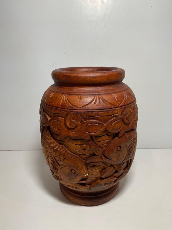 Hand Carved Wooden Vase Made in Indonesia 