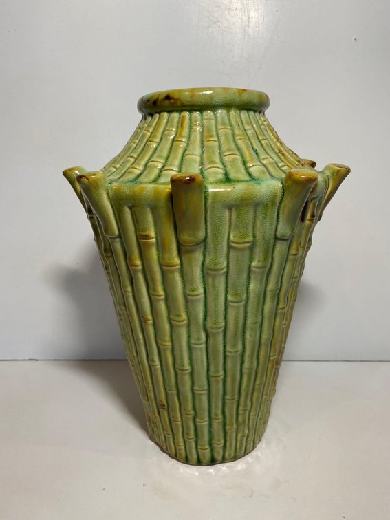 12" Tall Bamboo Design Ceramic Vase 