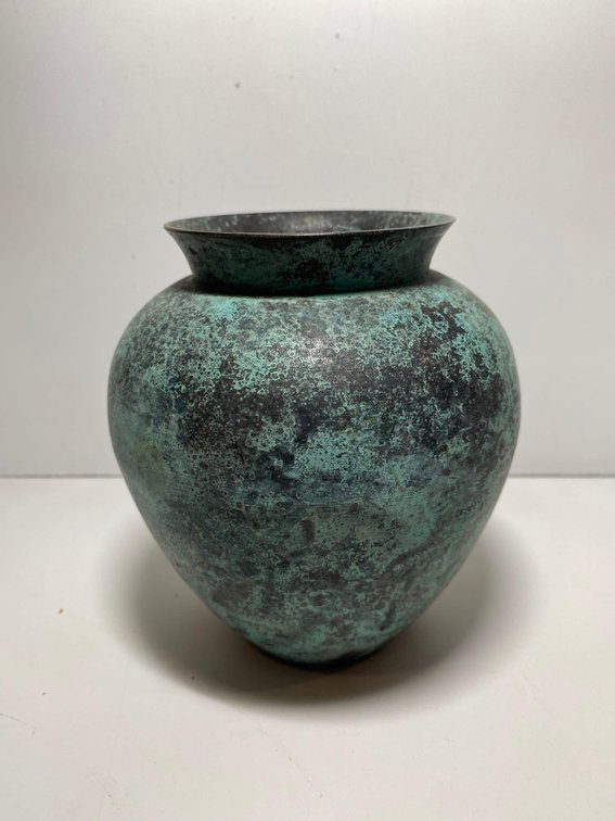5 1/2" Tall Metal Vase with Green Accent 