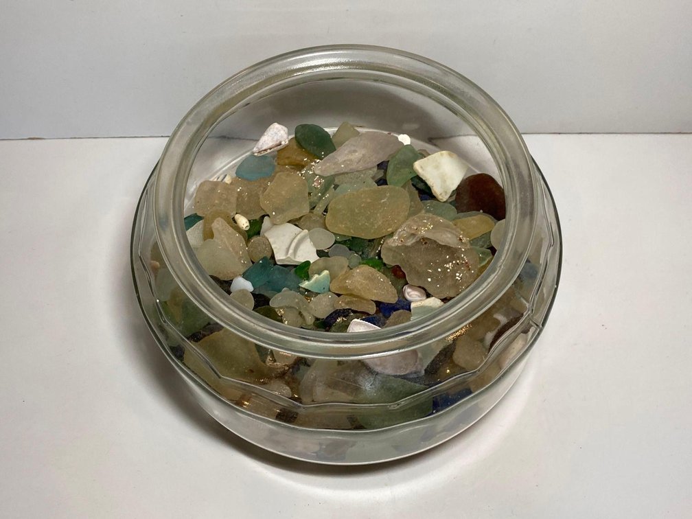 Glass Bowl with Mixed Sea Glass Pieces