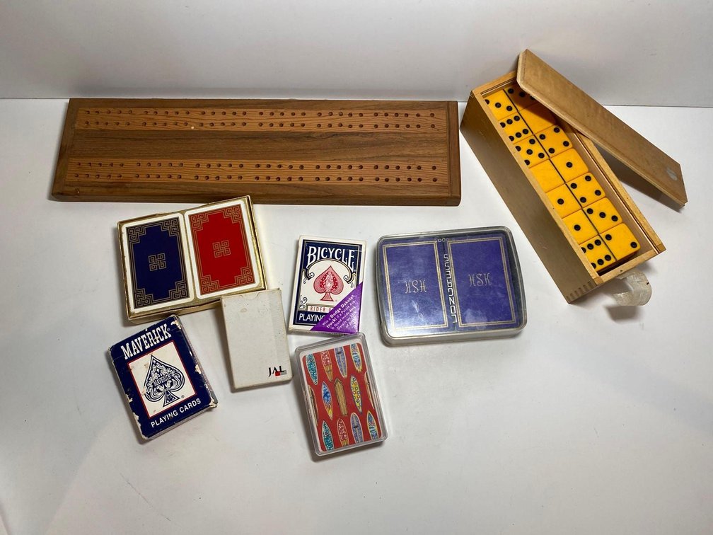 Cribbage Board, Playing Cards and Dominoes 