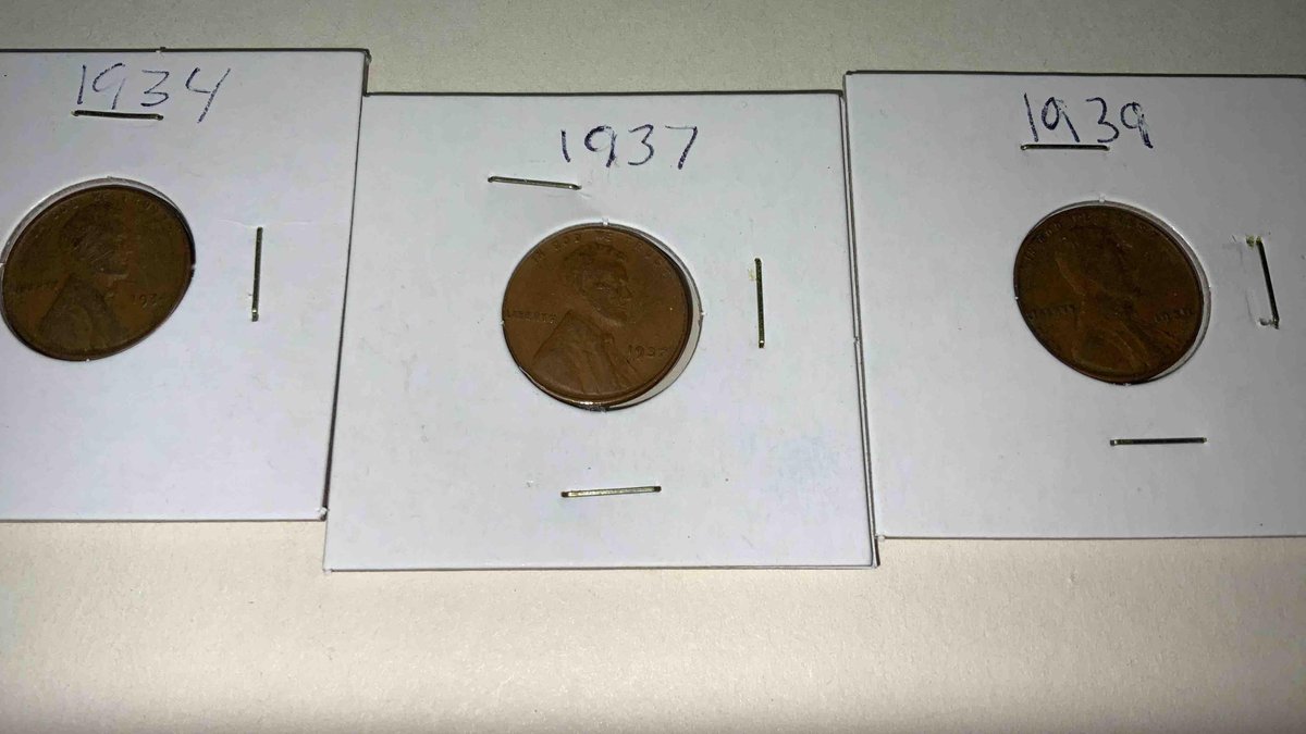 (X’s 3) 1934,37,39 Wheat Pennies 