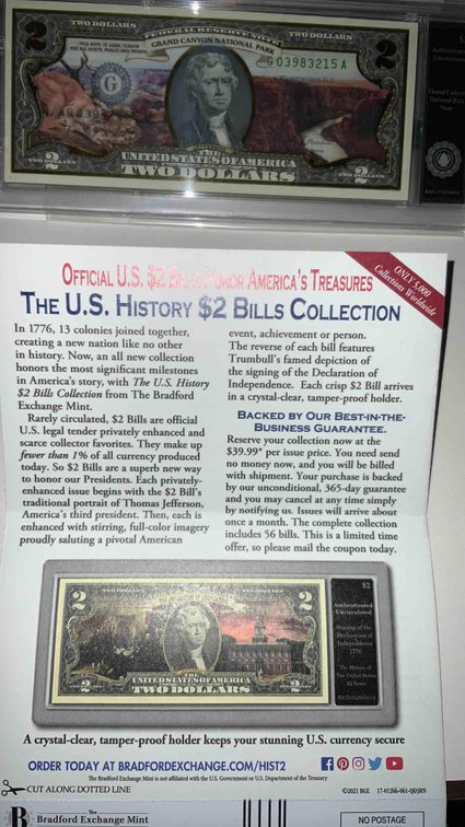 BU The U.S. History $2 Bill Collection (Grand Canyon National Park)