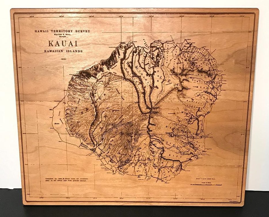Kauai Laser Cut Wooden Map