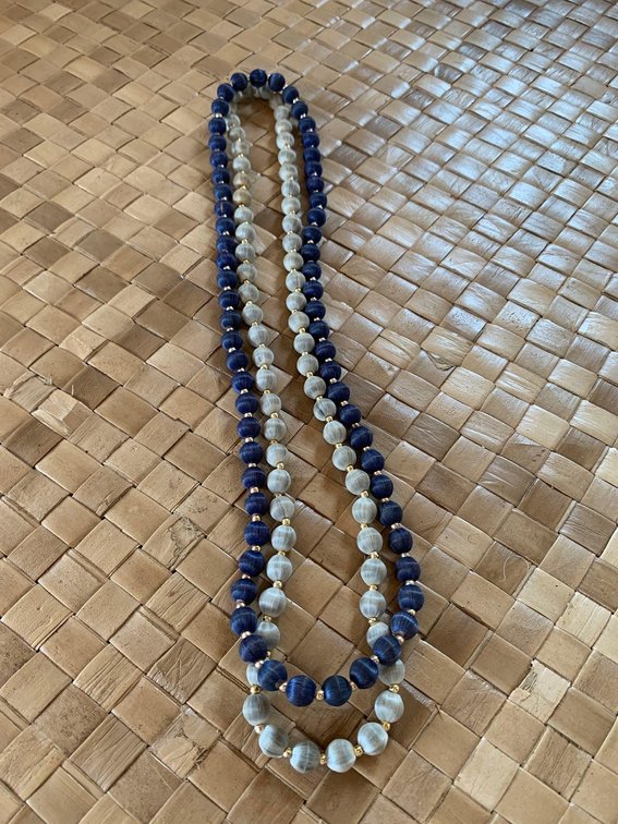 Blue and gray necklaces