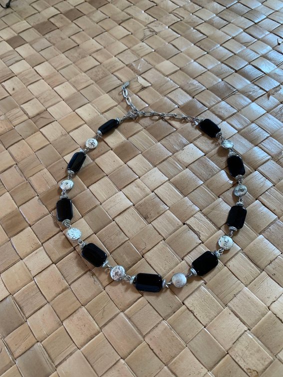 Black and mottled silver necklace