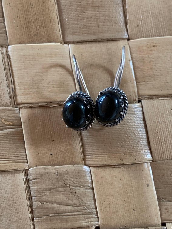 Silver and black drop earring set