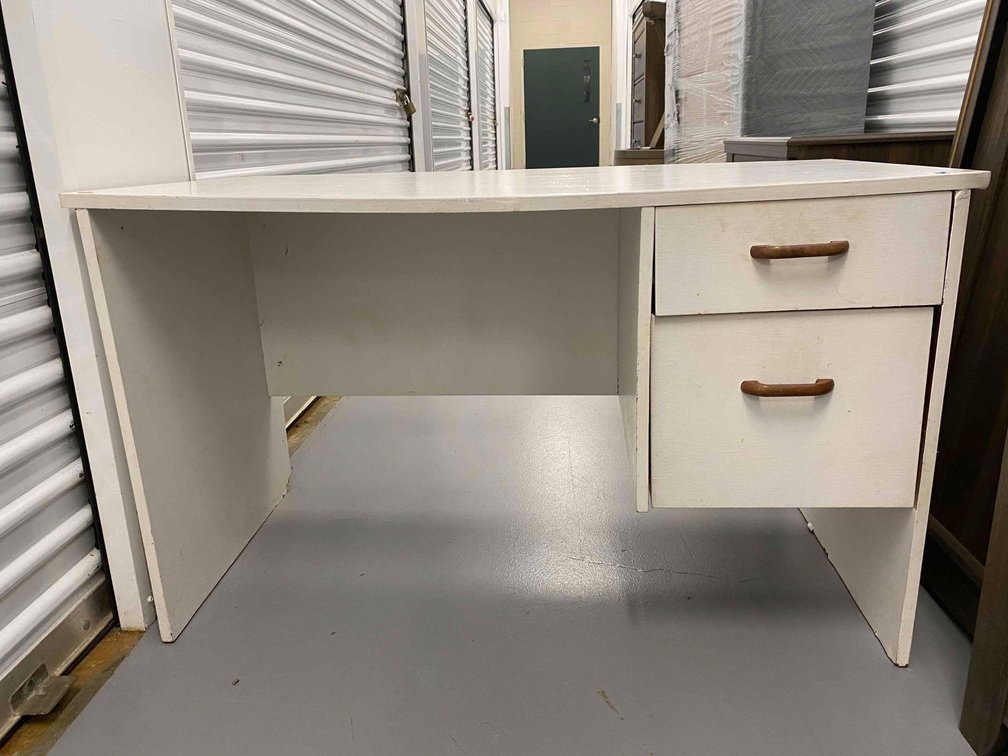 47" Long White Laminate Desk with Two Drawers