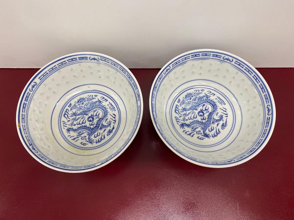 (X's 2) Blue and White Made in China 8" Round Bowls 