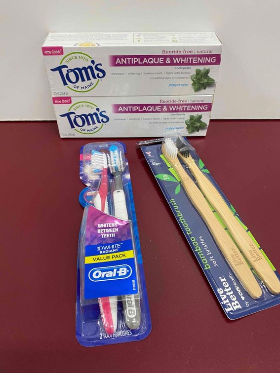 Tom's Antiplaque & Whitening Toothpaste and New in Package Toothbrushes 