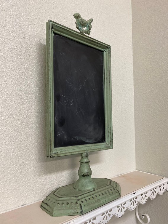 17" Green Shabby Chic Bird Top Metal Chalkboard Sign 