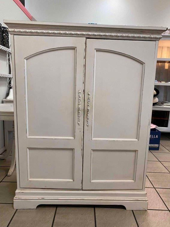 55 1/2" Tall White Shabby Chic Armoire Cabinet 