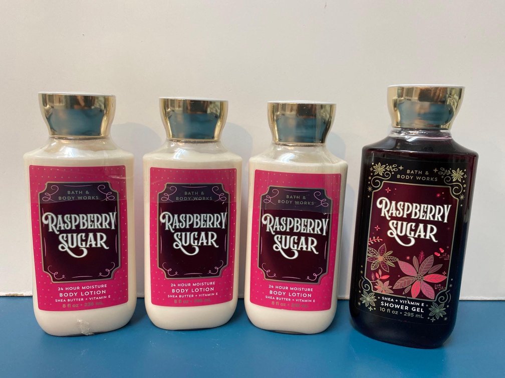 (X's 4) Bath & Body Works Raspberry Sugar Body Lotion and Shower Gel