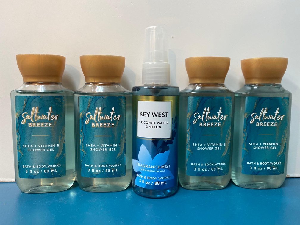 (X's 5) Bath & Body Works Saltwater Breeze Shower Gel and Key West Fragrance Mist