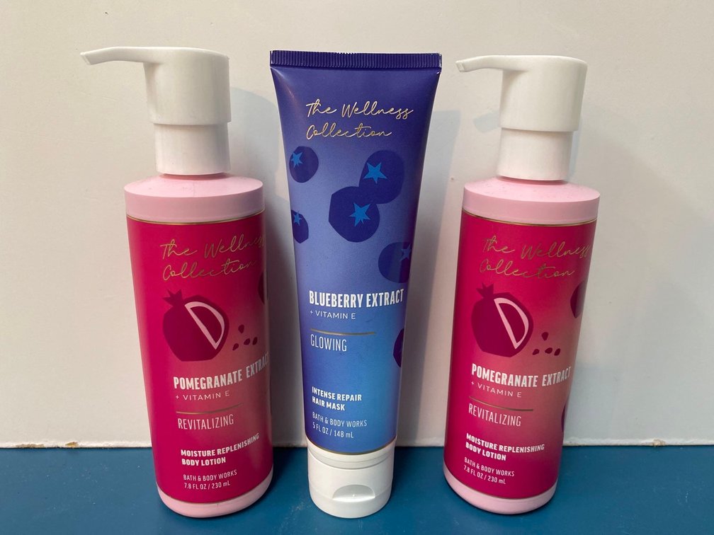 (X's 3) Bath & Body Works Pomegranate Extract Body Lotion and Blueberry Extract Hair Mask