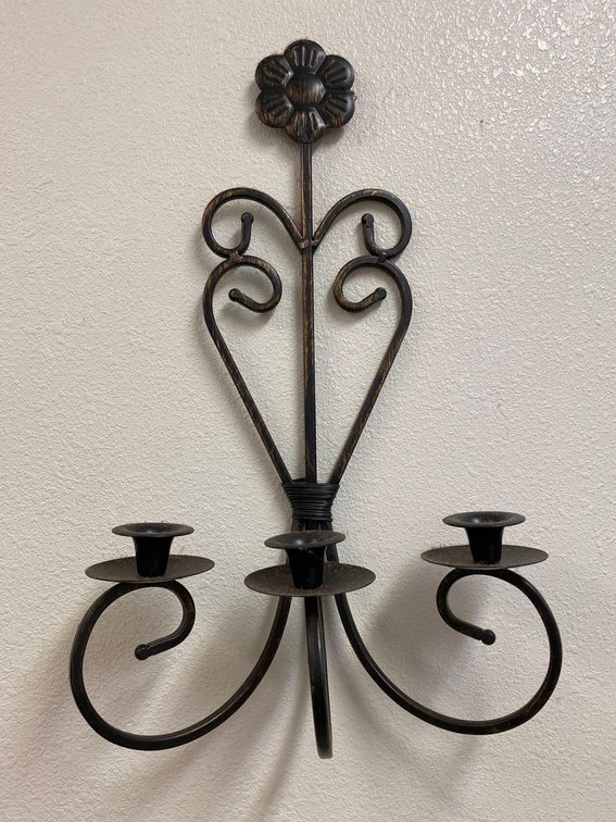 Black Metal Three Candle Stick Holder Wall Sconce 