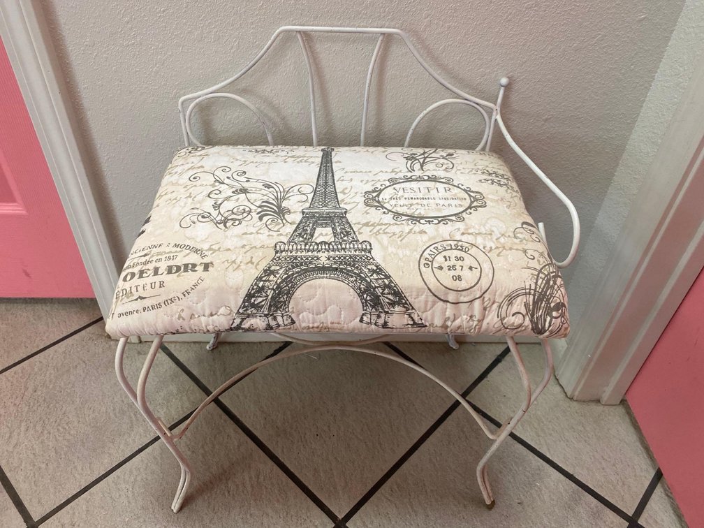 White Shabby Chic Paris Design Bench 