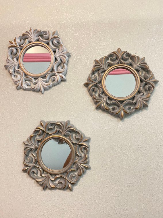 (X's 3) 9" Round Gray Plastic Decorative Wall Mirrors 