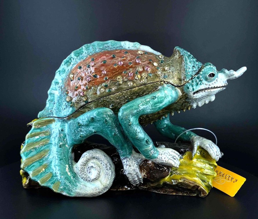 Kelifano Decorative Jeweled Chameleon Hinge Box  