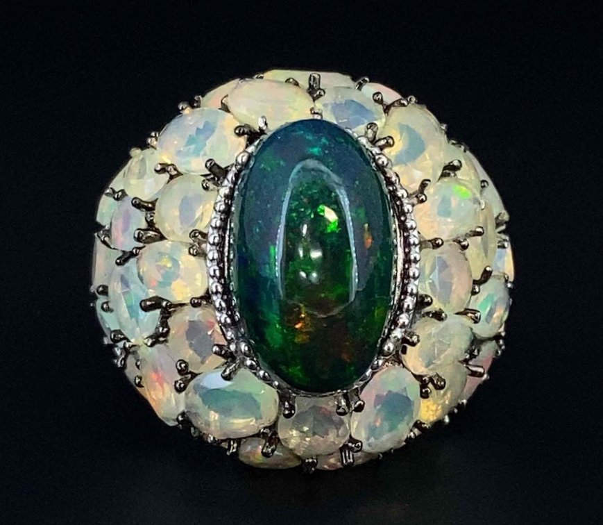 Natural Opal 5.20 Center Stone Surrounded by Opals Ring Size 8