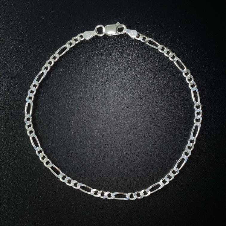 Sterling Silver 925 8" Figaro Chain Bracelet 