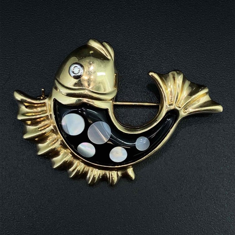 14K Gold Koi Fish Pin with Diamond Eye