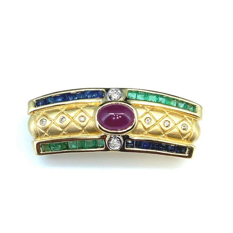 14K 585 Gold Slider Pendant with Ruby, Emerald, Sapphire and Diamond