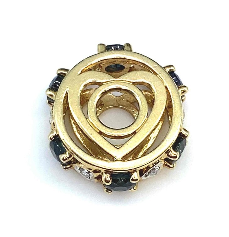 14K Gold Hearts Pendant with Diamonds and Sapphires 