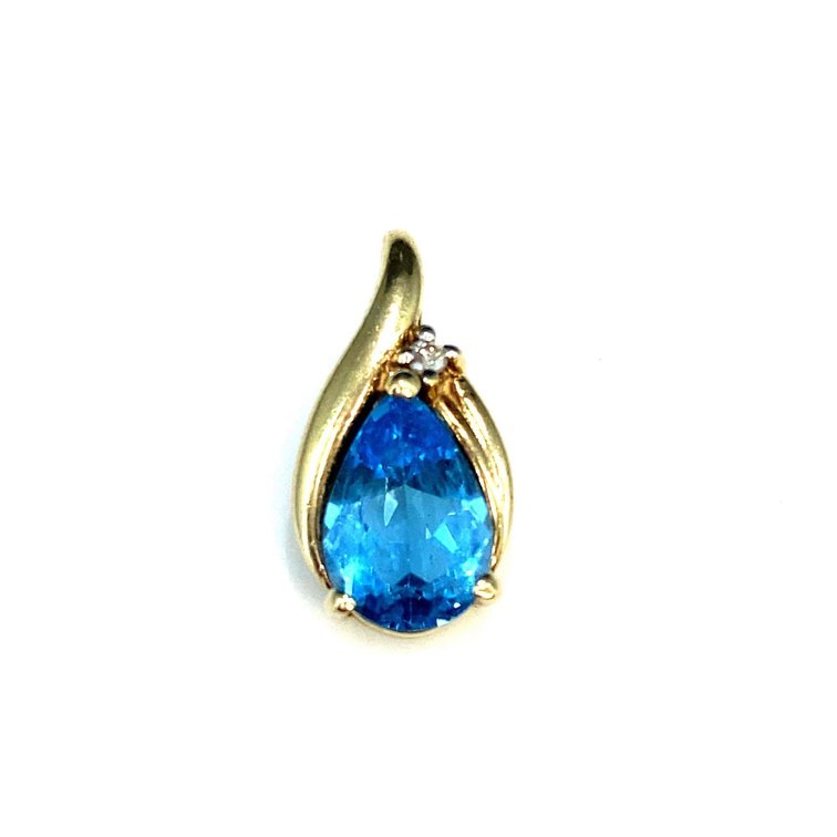 Estate 10K Gold Topaz and Diamond Accent Pendant 