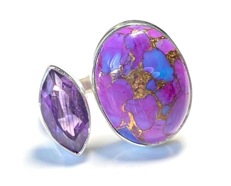 Purple Copper Turquoise Ring Adjustable Size 