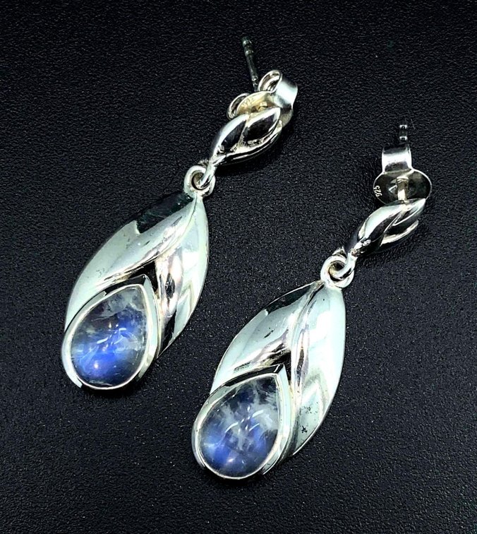 Rainbow Moonstone Tear Drop Leaf Earrings 