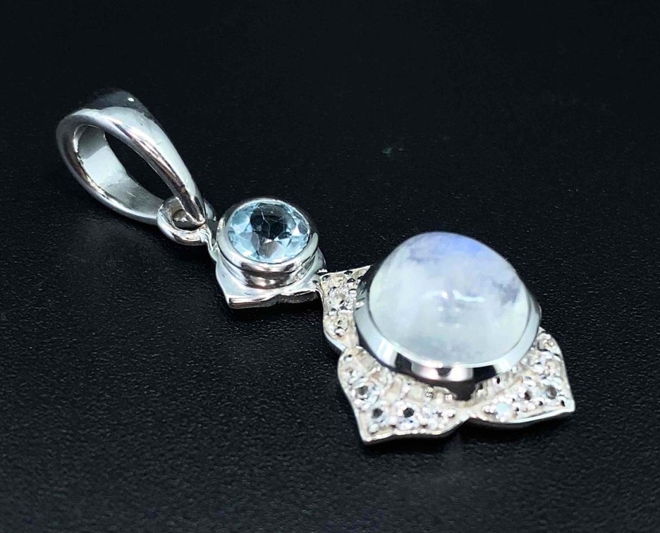 Rainbow Moonstone/Blue Topaz Pendant