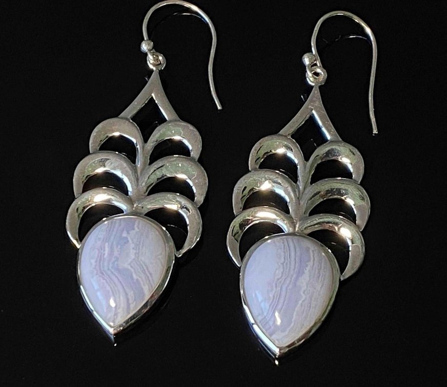 Blue Lace Cascading Heart Earrings