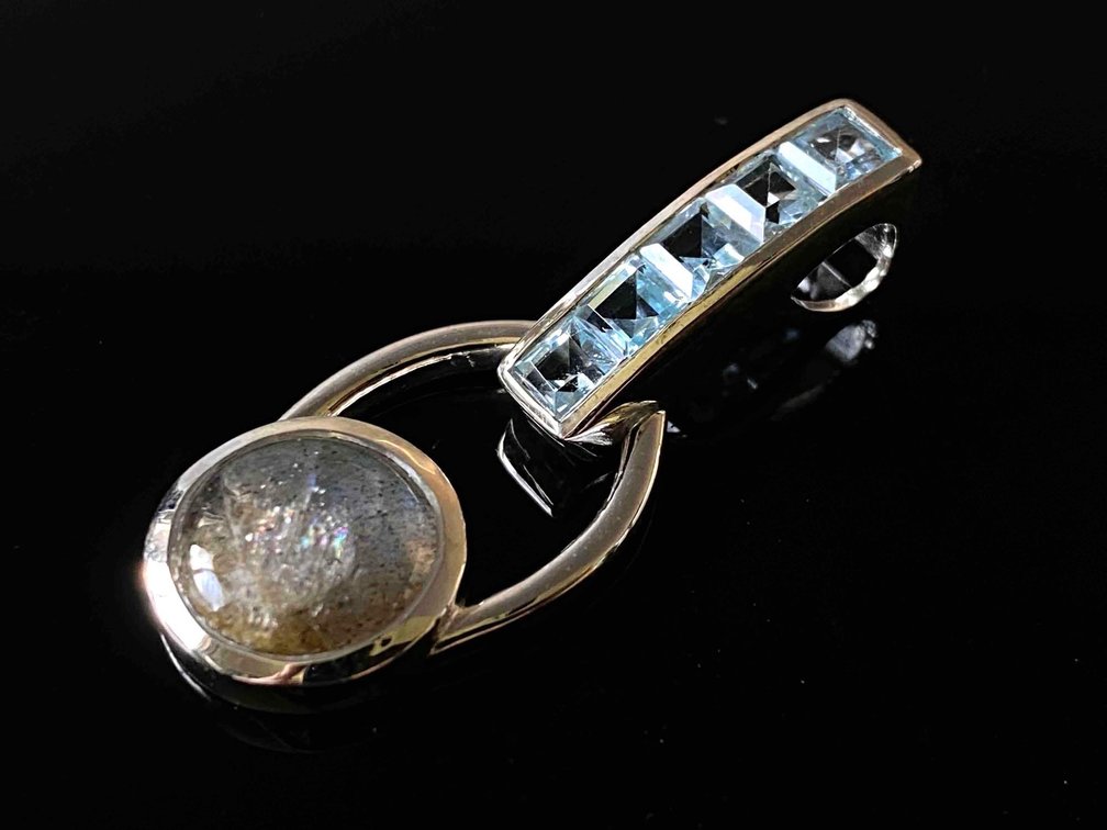 Dangle Laboradite Blue Topaz Pendant 