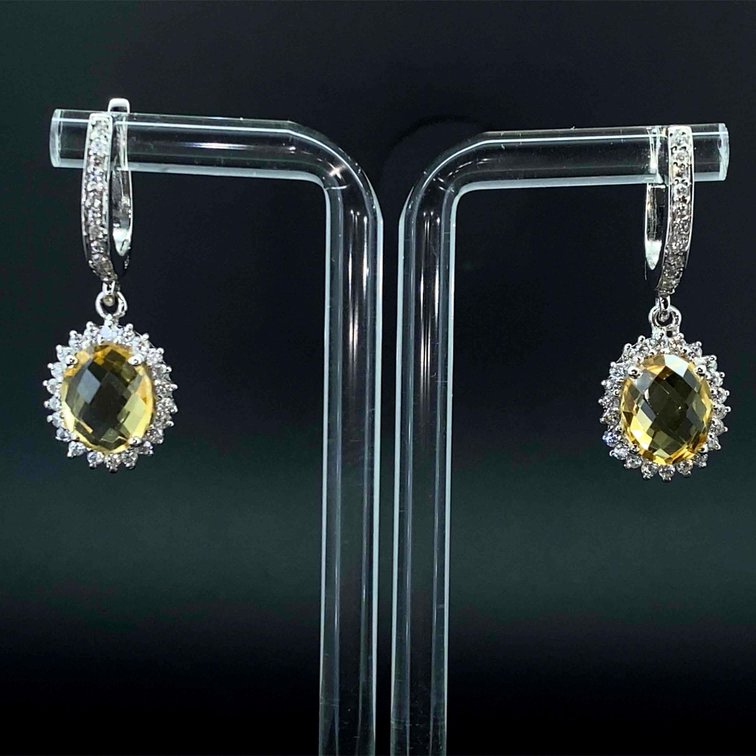 Sterling Silver Hoop and Dangle Citrine Earrings 